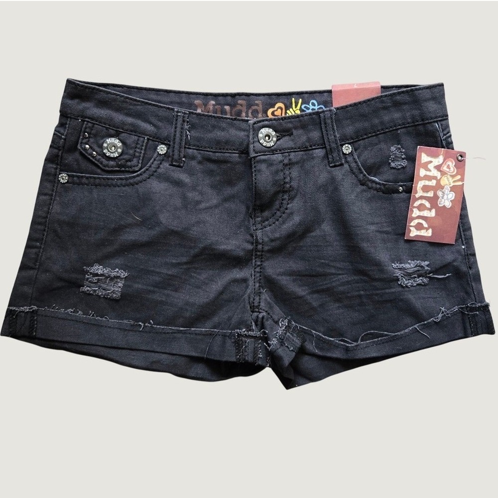 NWT Mudd Black Denim Shorts Size 7 Low Rise Distressed Y2K 2000s Micro Shorts